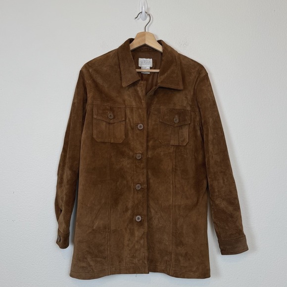 VTG Will Smith Collection Suede Brown Leather Jacket Button Front Size L - Picture 1 of 9